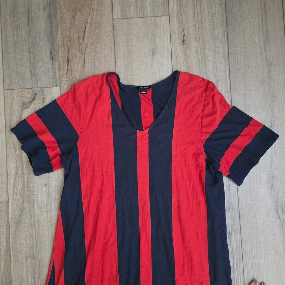 Monki Striped Navy/Red Short Sleeve Midi Cotton Dress Women Sz M - Picture 8 of 12